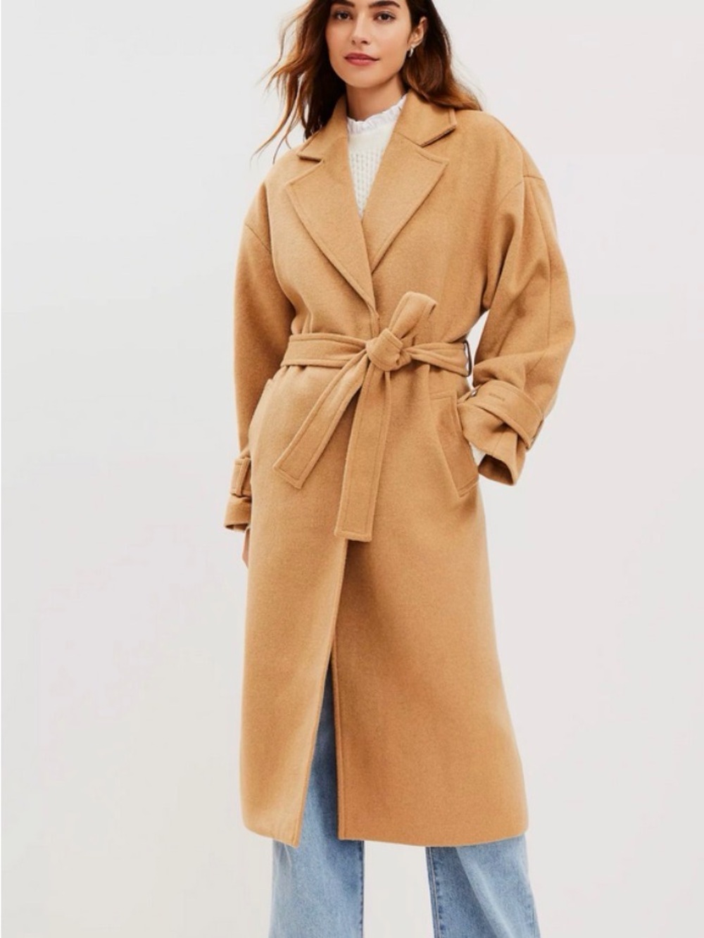 Loft Camel Belted Wool-Blend Trench Coat